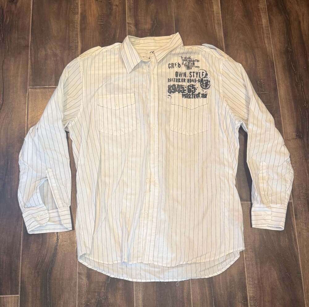 Crescendo Men's Long Sleeve Striped Button-Up Shirt with Graphic Print
